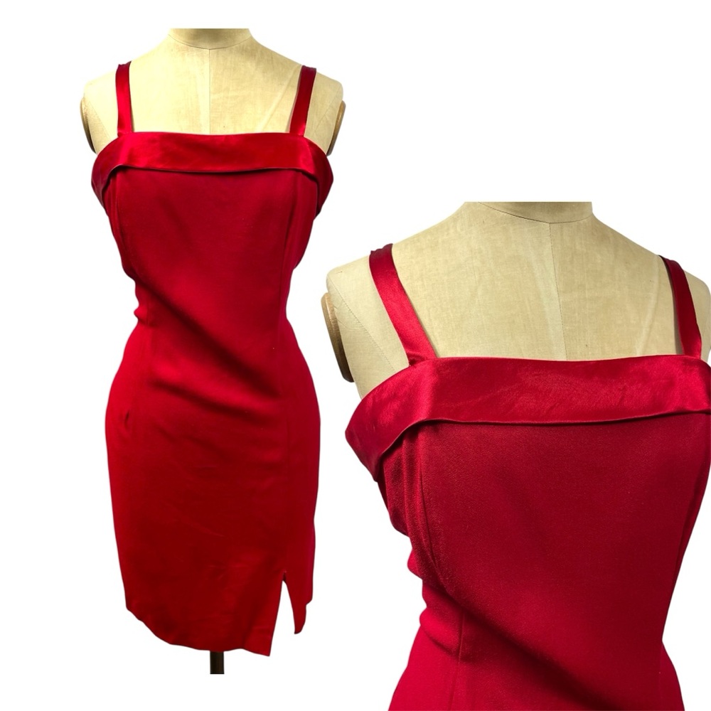 VTG John Roberts Cherry Red Cocktail Dress Mini 90s Classic 8 Minimal Chic